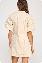 Load image into Gallery viewer, Ecru/Black Stitch Wrap Collared Mini Dress