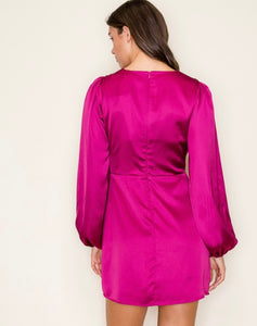 Magenta Satin LS Dress