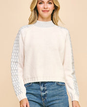 Load image into Gallery viewer, Ivory/Grey Stitching Mock Neck Sweater