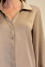 Load image into Gallery viewer, Mocha V-Neck Collared Button Down Shirt