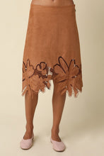 Load image into Gallery viewer, Camel Suede Flower Hem Skirt