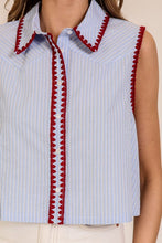 Load image into Gallery viewer, Blue/Red Stitch Striped Slvls Shirt