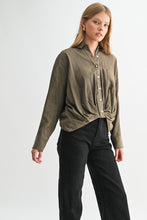Load image into Gallery viewer, Slate Texture Twist Hem Button Down Top