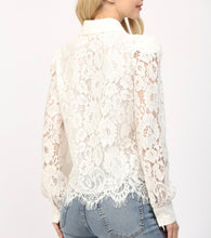 Load image into Gallery viewer, Cream Lace Scallop Edge LS Button Down