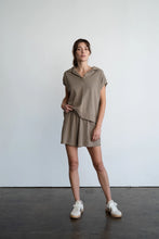 Load image into Gallery viewer, Mocha Relaxed Collared SS Sweatshirt/Short Set
