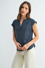 Load image into Gallery viewer, Slate Blue Wide Shoulder Cotton Blouse