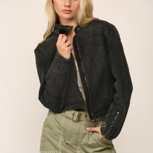 Load image into Gallery viewer, Washed Black Denim Biker Jacket