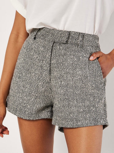 Black Woven Textured Shorts