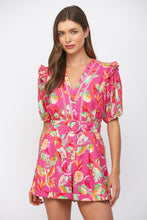 Load image into Gallery viewer, Fuchsia Multi Floral Lace Belted Romper