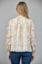 Load image into Gallery viewer, Cream/Taupe Snake Print Ruffle Slv Blouse