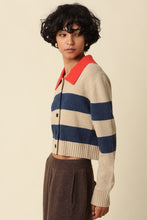 Load image into Gallery viewer, Khaki/Blue/Orange Cropped Sweater