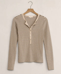 Z Supply Oatmeal Heather Eve Stripe LS Henley Top