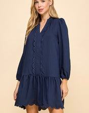 Load image into Gallery viewer, Navy LS Scallop Detail Dress