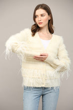 Load image into Gallery viewer, Cream Feather Trim Wool Blend Cardigan