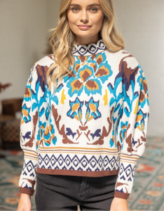 Cream Multi Color Abstract Sweater