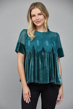 Load image into Gallery viewer, Teal Green Velvet Lace Top