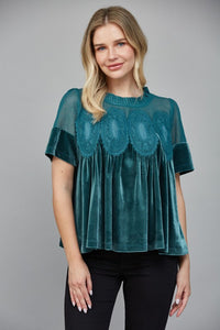 Teal Green Velvet Lace Top
