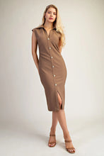 Load image into Gallery viewer, Mocha V-Neck Gold Button Midi Dress