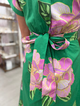 Load image into Gallery viewer, Green/Pink Floral Print Midi Dress (THML)