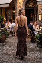 Load image into Gallery viewer, Chocolate Brown Embroidered Halter Dress