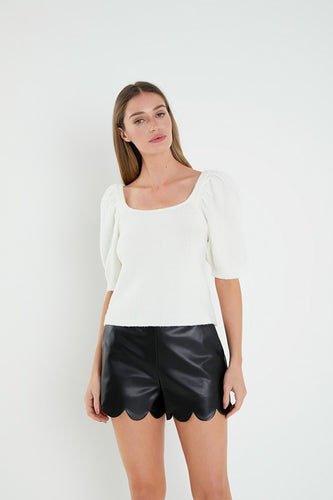 Cream Short Puff Slv Sweater