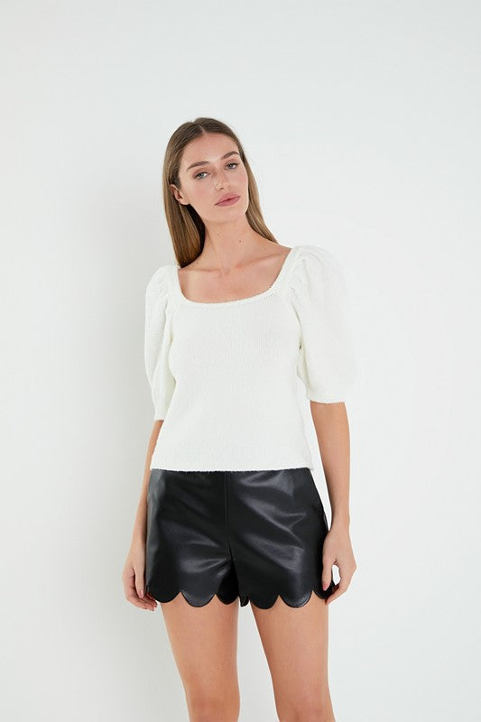 Cream Short Puff Slv Sweater
