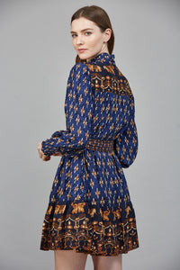 Navy Multi Print Mini Ruffled Dress