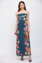 Load image into Gallery viewer, Navy Floral Border Strapless Maxi Dress
