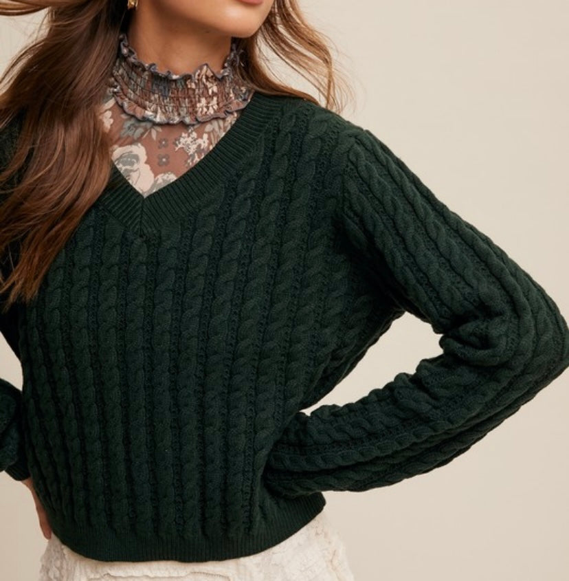 Hunter Green Classic V-Neck Sweater