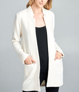 Cream Collarless Long Jacket