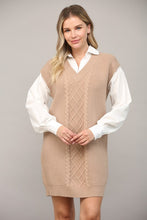 Load image into Gallery viewer, Latte/White Cable Knit Twofer Shirt Dress