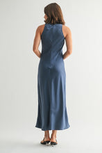 Load image into Gallery viewer, Dusty Blue Slvls Satin Dress