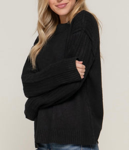 Black Mock Neck Raised Seam Sweater