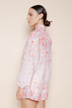 Load image into Gallery viewer, Pink Floral High Collar LS Button Blouse