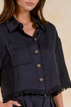 Load image into Gallery viewer, Navy SS Button Down Fray Hem Top
