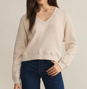 Z Supply Light Oatmeal Avenue V-Neck Sweatshirt