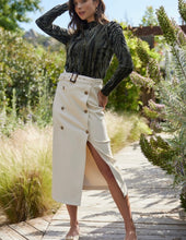 Load image into Gallery viewer, Cream Leather Midi Skirt w/ Belt