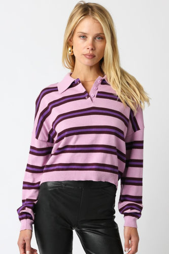 Pink/Purple LS Striped Knit Top