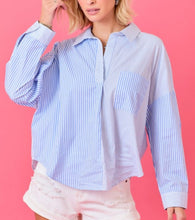 Load image into Gallery viewer, Blue White Multi Stripe V-Neck LS Shirt