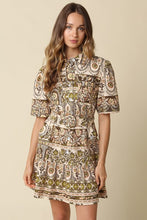 Load image into Gallery viewer, Natural Olive Printed Button Down Belted Dress