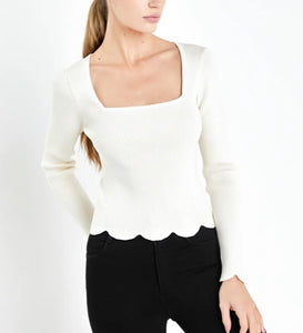 Cream Scallop Hem Sweater