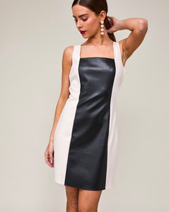 Black/White Colorblock Faux Leather Dress