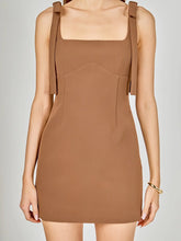 Load image into Gallery viewer, Brown Bow Tie Scoop Neck Dress