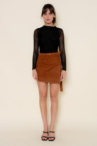 Black Shirring LS Bodysuit
