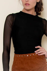 Black Shirring LS Bodysuit
