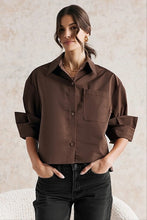 Load image into Gallery viewer, Rolled Sleeve Button Up Blouse Chocolate