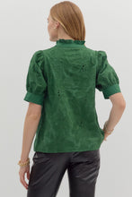 Load image into Gallery viewer, Green Floral Textured Puff Slv Top