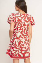 Load image into Gallery viewer, Red/Ivory Printed Gold Button Dress