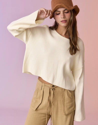 Ivory Loose Fit LS Knit Top