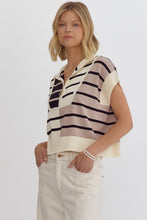 Load image into Gallery viewer, Cream Multi Colorblock Striped SS Top w/ Zipper